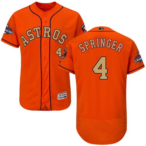 Astros #4 George Springer Orange FlexBase Authentic 2018 Gold Program Cool Base Stitched MLB Jersey - Click Image to Close